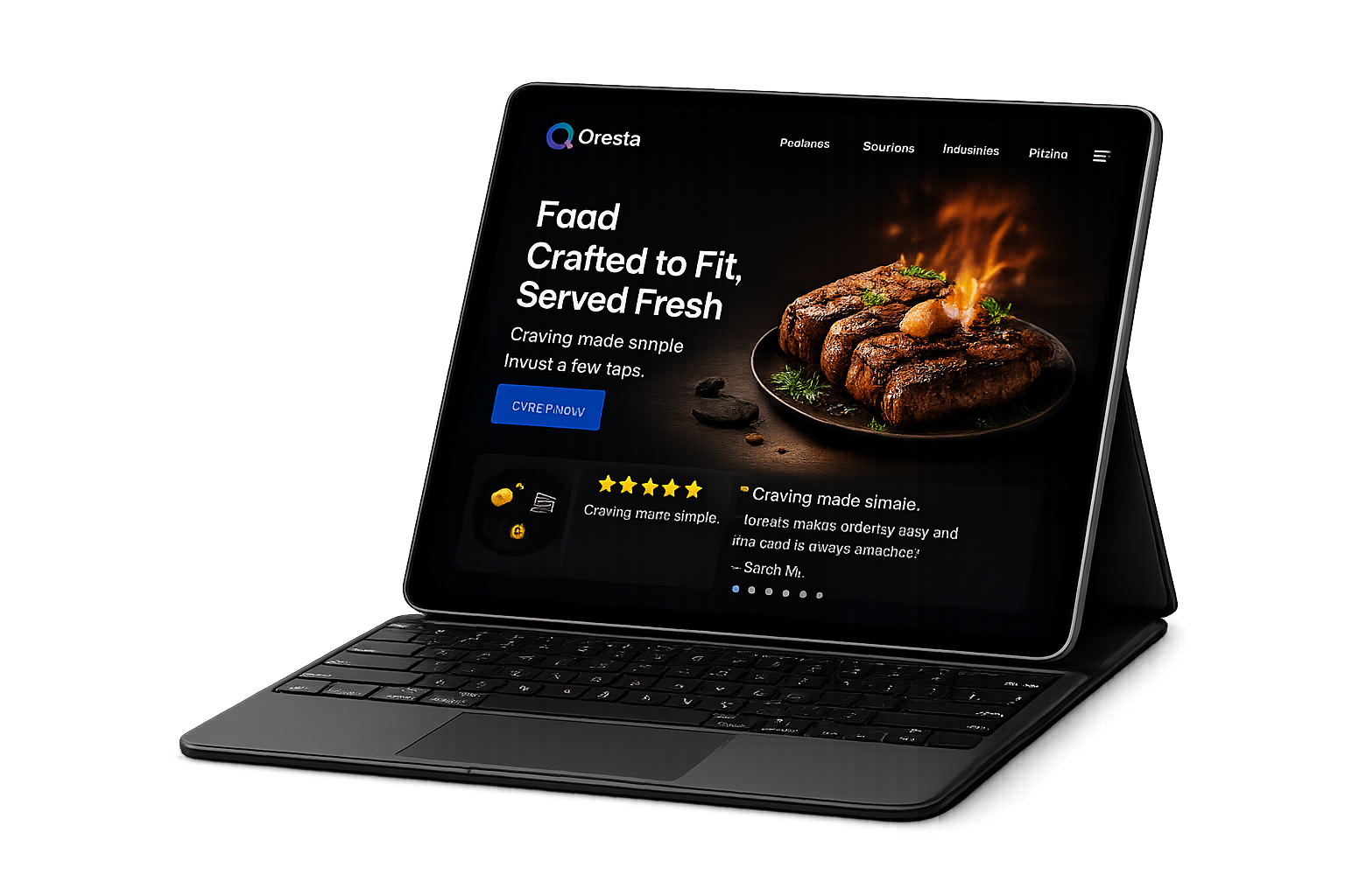 Qresta restaurant website displayed on a laptop
