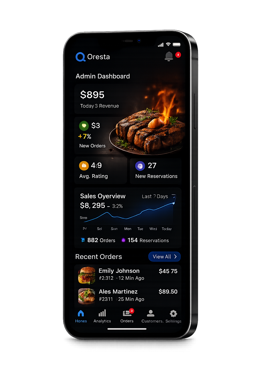 Qresta restaurant management tools displayed on a phone